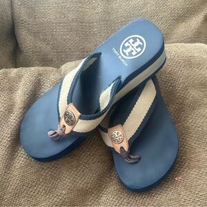 Tory Burch Navy and Tan Sandals